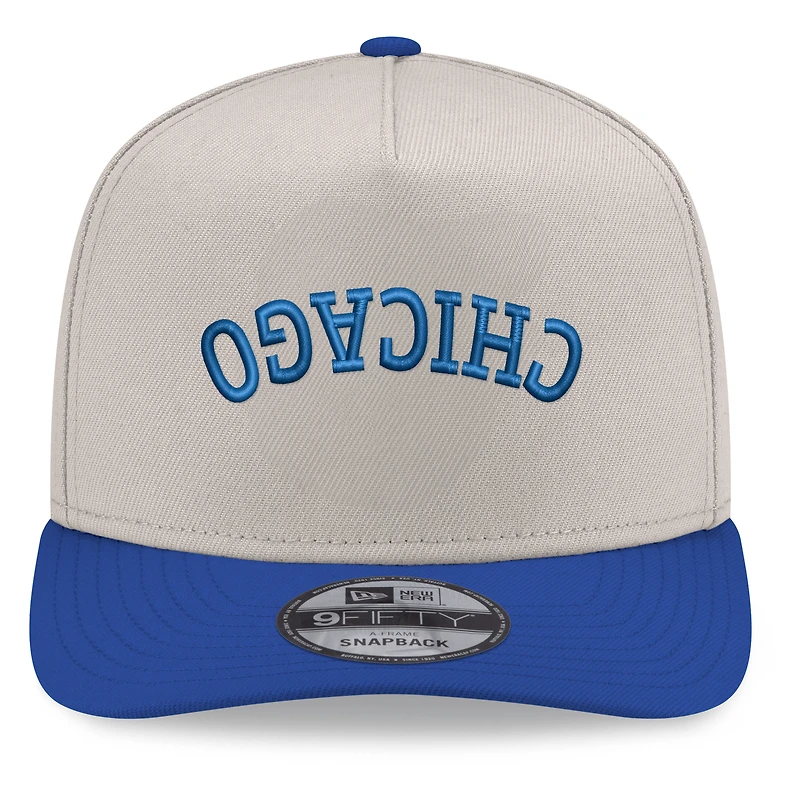 Men's New Era  Cream/Royal Chicago Cubs Upside Down City Name A-Frame 9FIFTY Snapback Hat