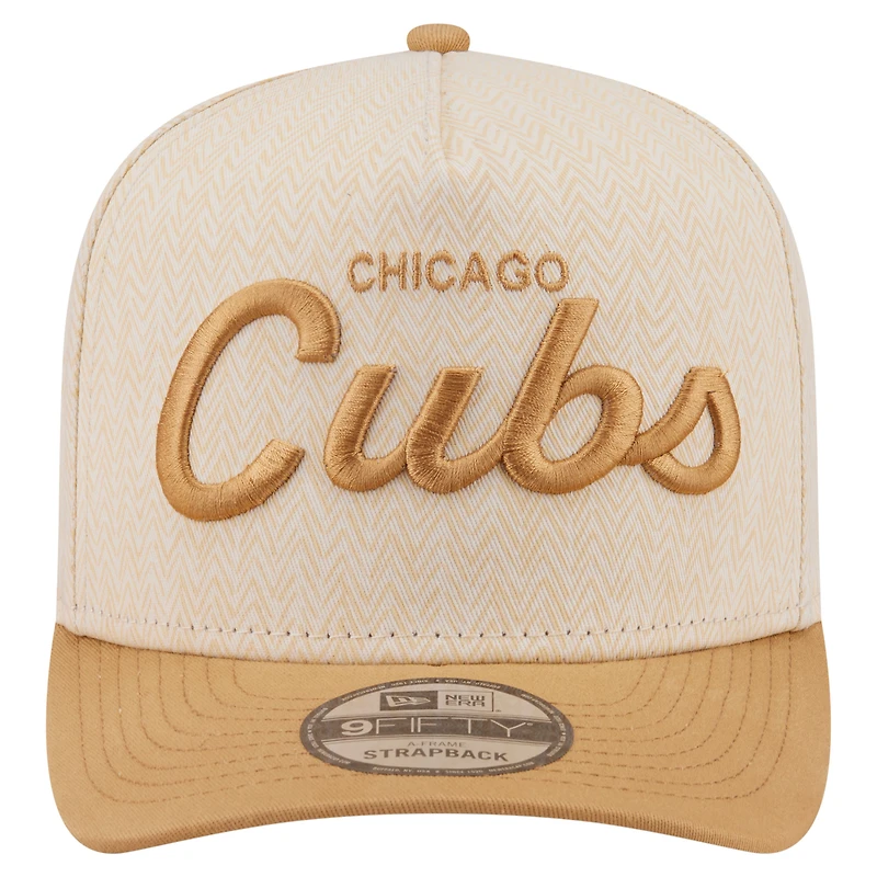 Men's New Era  Cream Chicago Cubs Herringbone 9FIFTY A-Frame Snapback Hat