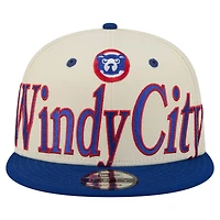 Men's New Era Cream Chicago Cubs Oversized Slogan 9FIFTY Snapback Hat