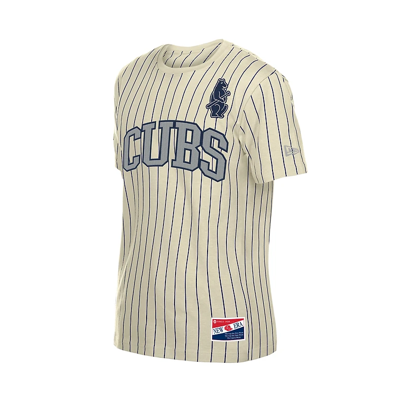 Men's New Era Cream Chicago Cubs Throwback Meshback Pinstripe T-Shirt