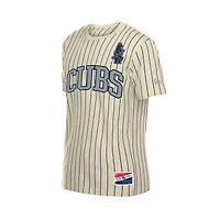Men's New Era Cream Chicago Cubs Throwback Meshback Pinstripe T-Shirt