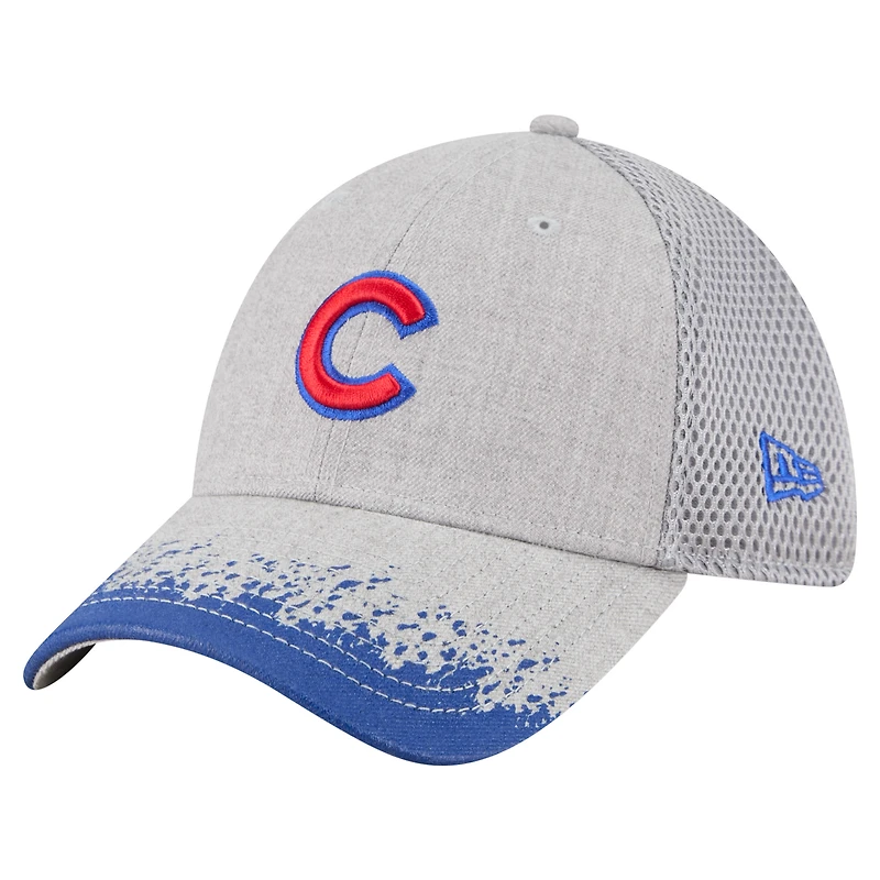 Casquette New Era 39THIRTY Flex grise pour homme, visière Chicago Cubs, motif éclaboussures de peinture