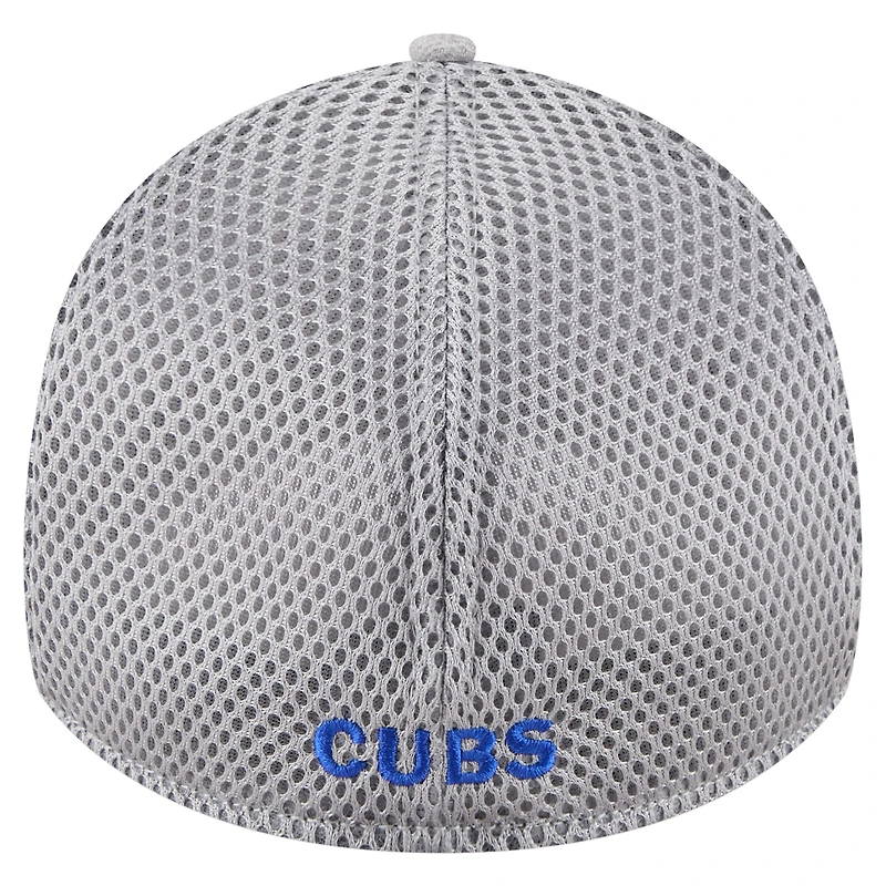 Casquette New Era 39THIRTY Flex grise pour homme, visière Chicago Cubs, motif éclaboussures de peinture