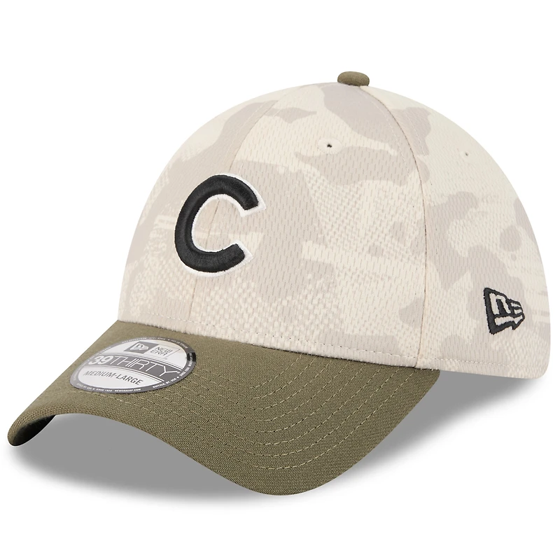 Men's New Era Light Beige/Olive Chicago Cubs 2025 Armed Forces Day 39THIRTY Flex Hat