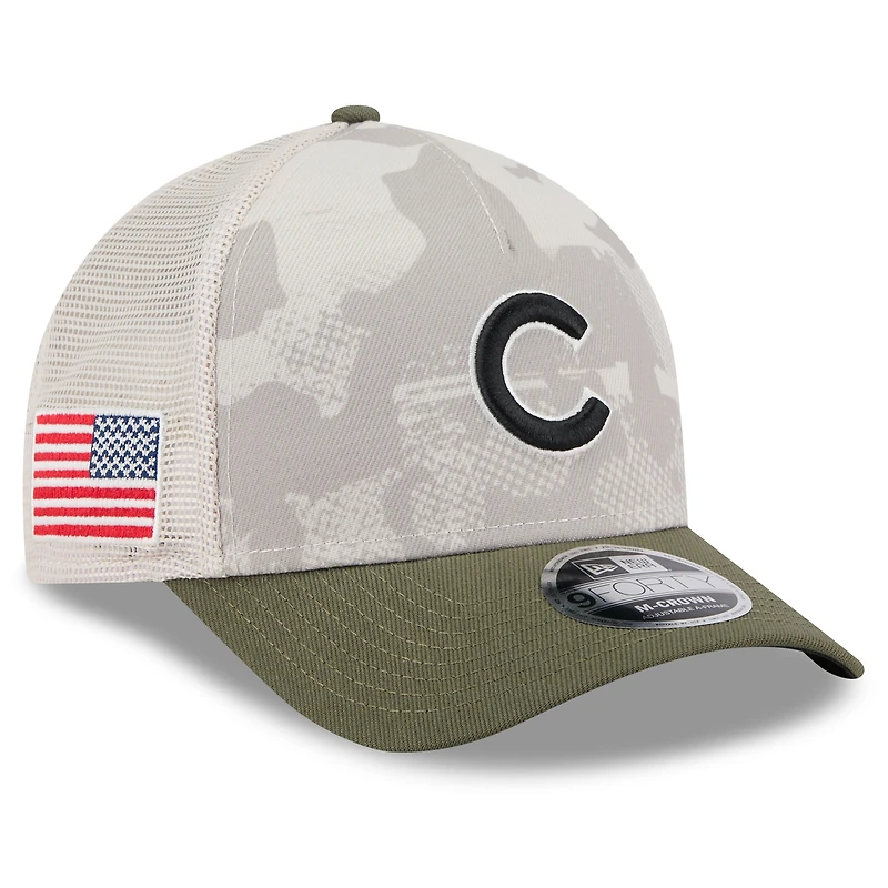 Men's New Era Light Beige/Olive Chicago Cubs 2025 Armed Forces Day 9FORTY M-Crown A-Frame Adjustable Hat