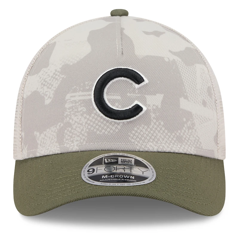 Men's New Era Light Beige/Olive Chicago Cubs 2025 Armed Forces Day 9FORTY M-Crown A-Frame Adjustable Hat