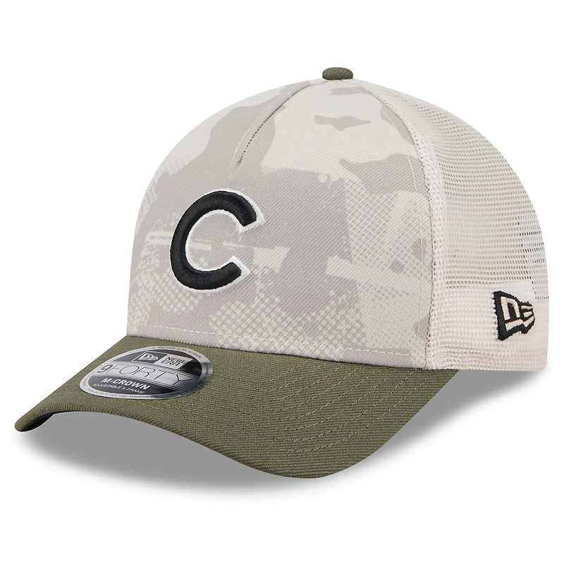 Men's New Era Light Beige/Olive Chicago Cubs 2025 Armed Forces Day 9FORTY M-Crown A-Frame Adjustable Hat
