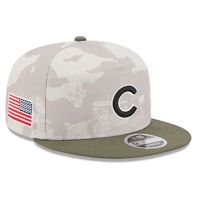 Men's New Era Light Beige/Olive Chicago Cubs 2025 Armed Forces Day Split Panel 9FIFTY Snapback Hat