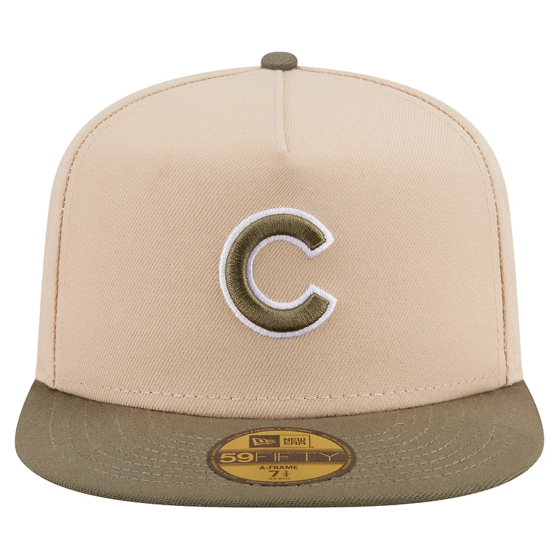 Casquette ajustée bicolore 59FIFTY des Chicago Cubs, beige clair/olive, pour homme, New Era