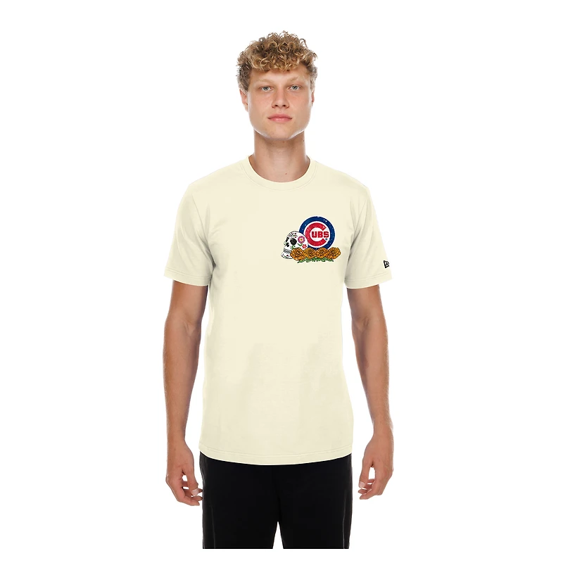 Men's New Era Natural Chicago Cubs Dia de los Muertos Sugar Skull T-Shirt