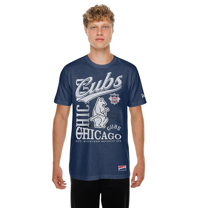 Men's New Era Navy Chicago Cubs Oversized Throwback Distressed T-Shirt