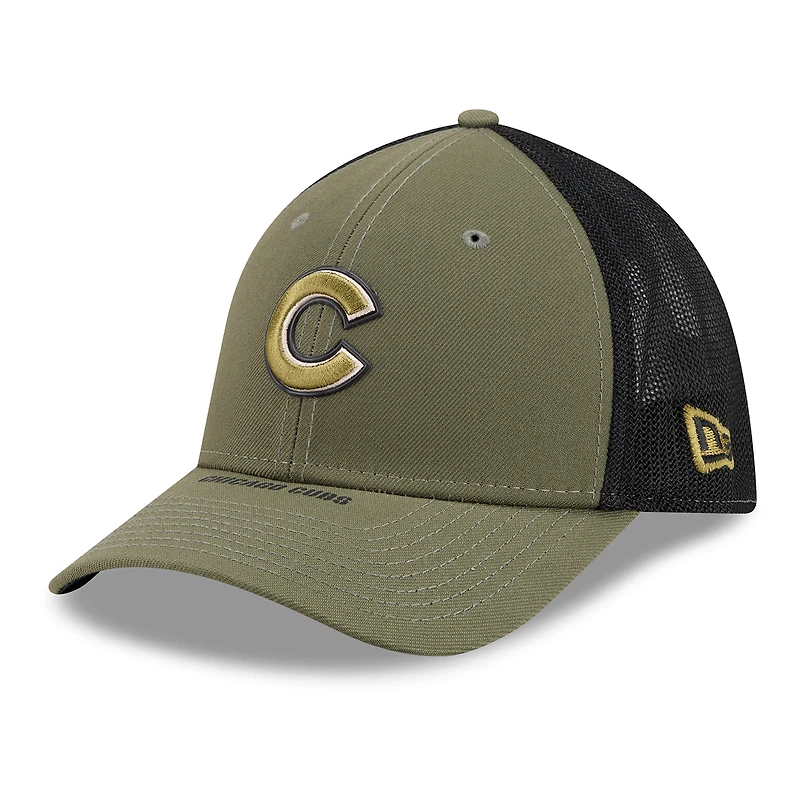 Casquette New Era Flex Olive Chicago Cubs 2026 Journée des Forces armées 39THIRTY M-Crown