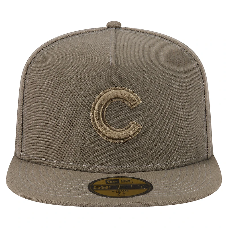 Casquette ajustée A-Frame 59FIFTY pour homme New Era, coloris olive des Chicago Cubs