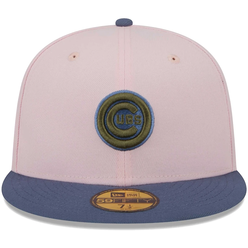 Men's New Era Pink/Blue Chicago Cubs  Olive Undervisor 59FIFTY Fitted Hat