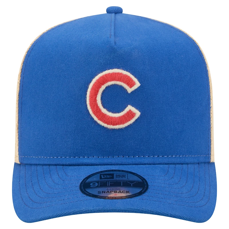Casquette trucker ajustable New Era Royal/Natural Chicago Cubs grainée 9FIFTY pour homme