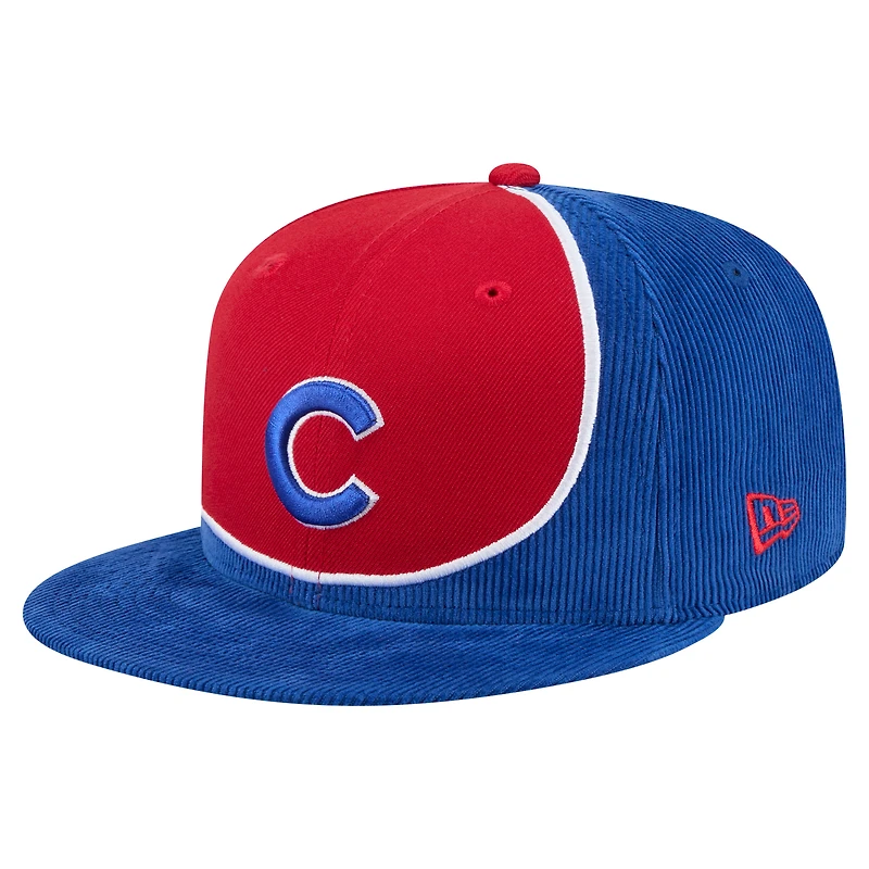 Casquette snapback rétro en velours côtelé New Era pour homme, bleu royal/rouge, des Chicago Cubs