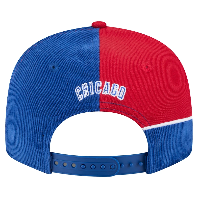 Casquette snapback rétro en velours côtelé New Era pour homme, bleu royal/rouge, des Chicago Cubs