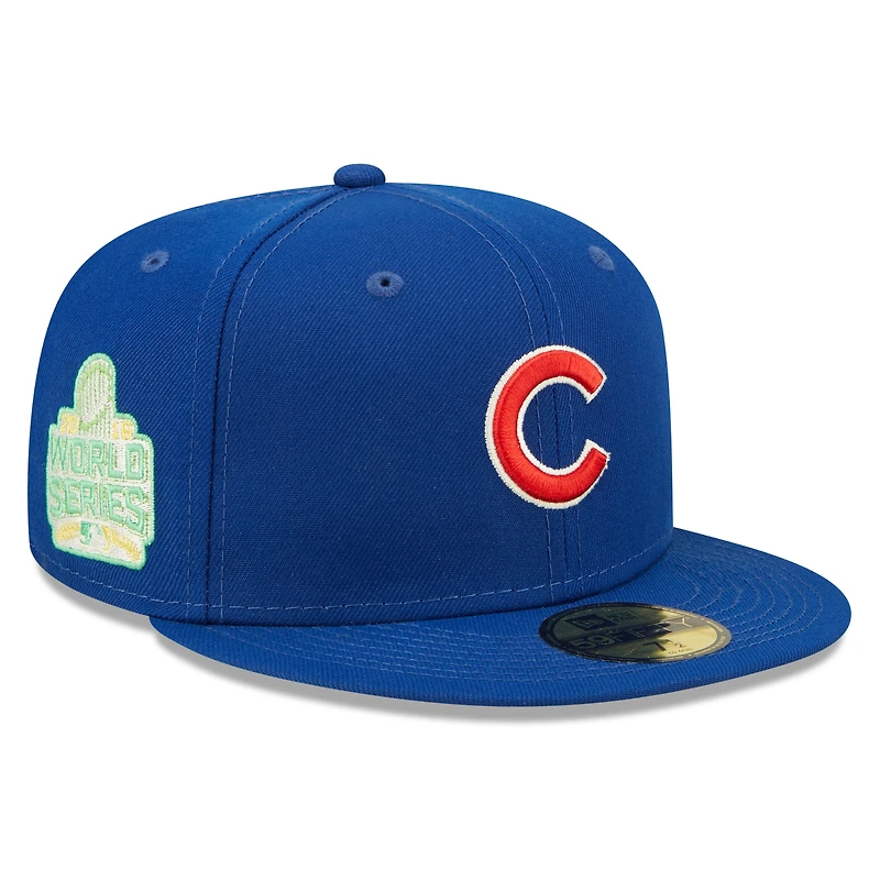 Casquette ajustée New Era Royal Chicago Cubs 2016 World Series Champions Citrus Pop UV 59FIFTY pour homme