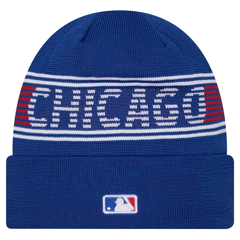 Bonnet en tricot à revers Royal Chicago Cubs Authentic Collection pour homme de New Era