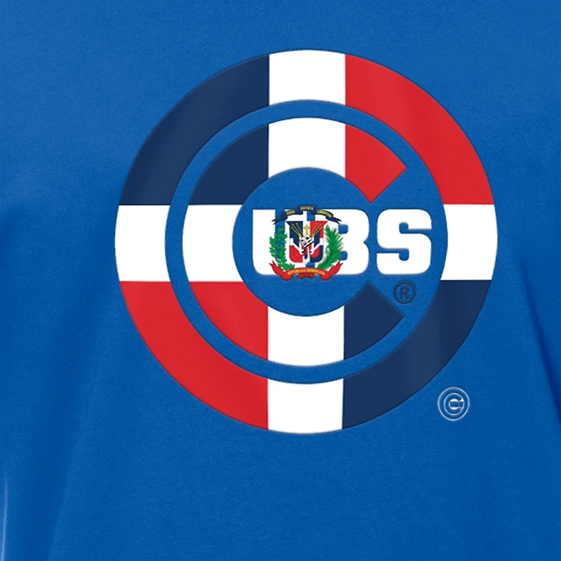 T-shirt New Era Royal Chicago Cubs pour homme avec logo drapeau de la République dominicaine