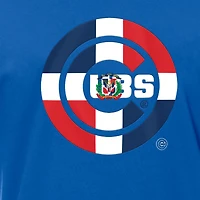 T-shirt New Era Royal Chicago Cubs pour homme avec logo drapeau de la République dominicaine