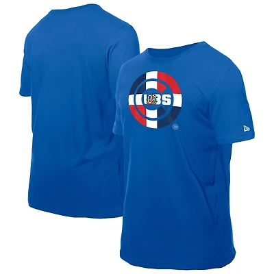 T-shirt New Era Royal Chicago Cubs pour homme avec logo drapeau de la République dominicaine