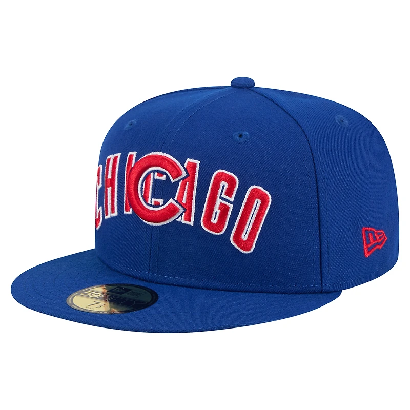 Casquette ajustée New Era Royal Chicago Cubs Overlap 59FIFTY pour homme