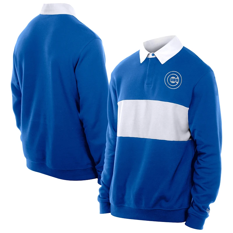 Polo de rugby à blocs couleurs Chicago Cubs Throwback Prep Royal New Era pour homme
