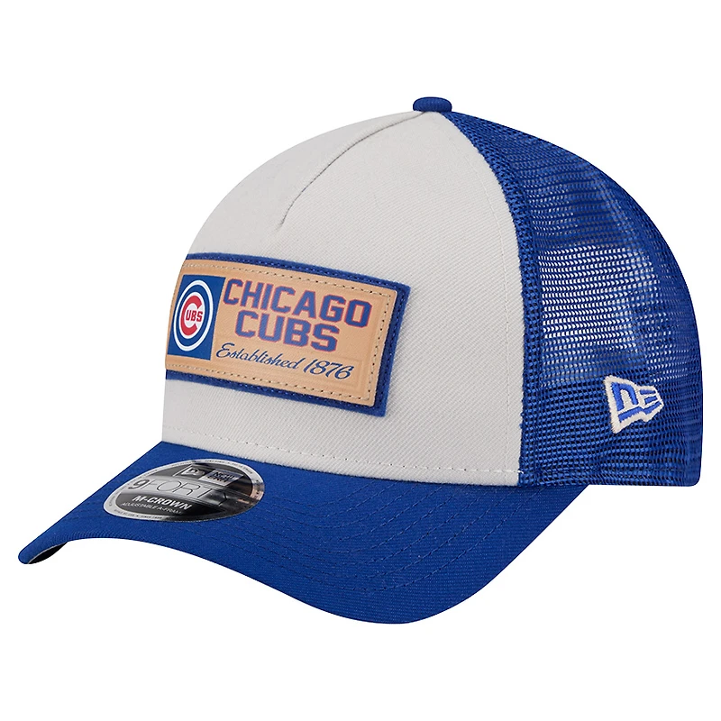 Men's New Era Stone/Royal Chicago Cubs Text A-Frame Trucker 9FORTY Hat