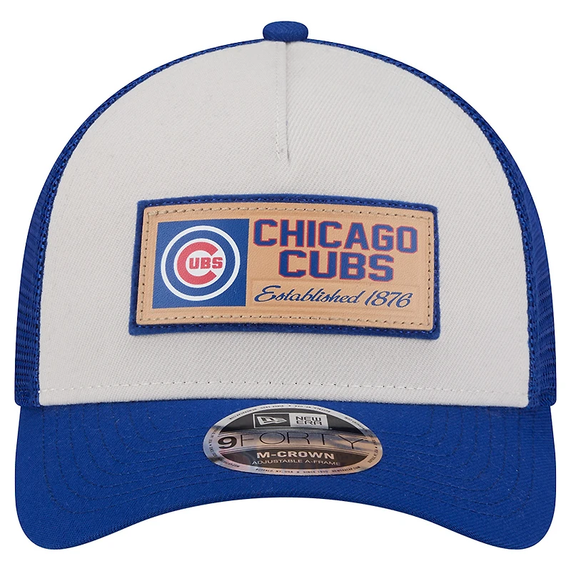 Casquette New Era Stone/Royal Chicago Cubs pour homme avec texte A-Frame Trucker 9FORTY