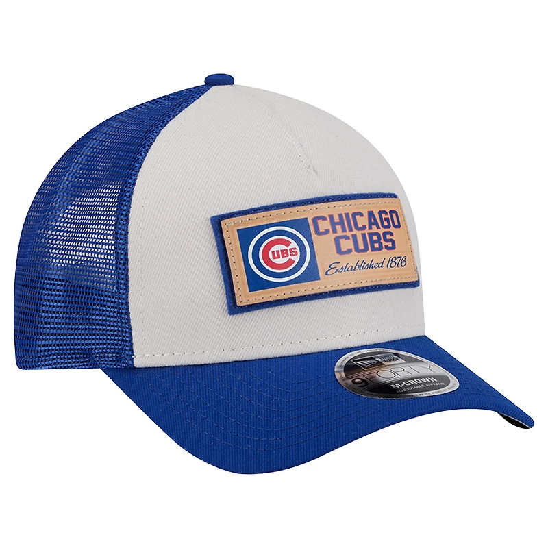 Casquette New Era Stone/Royal Chicago Cubs pour homme avec texte A-Frame Trucker 9FORTY