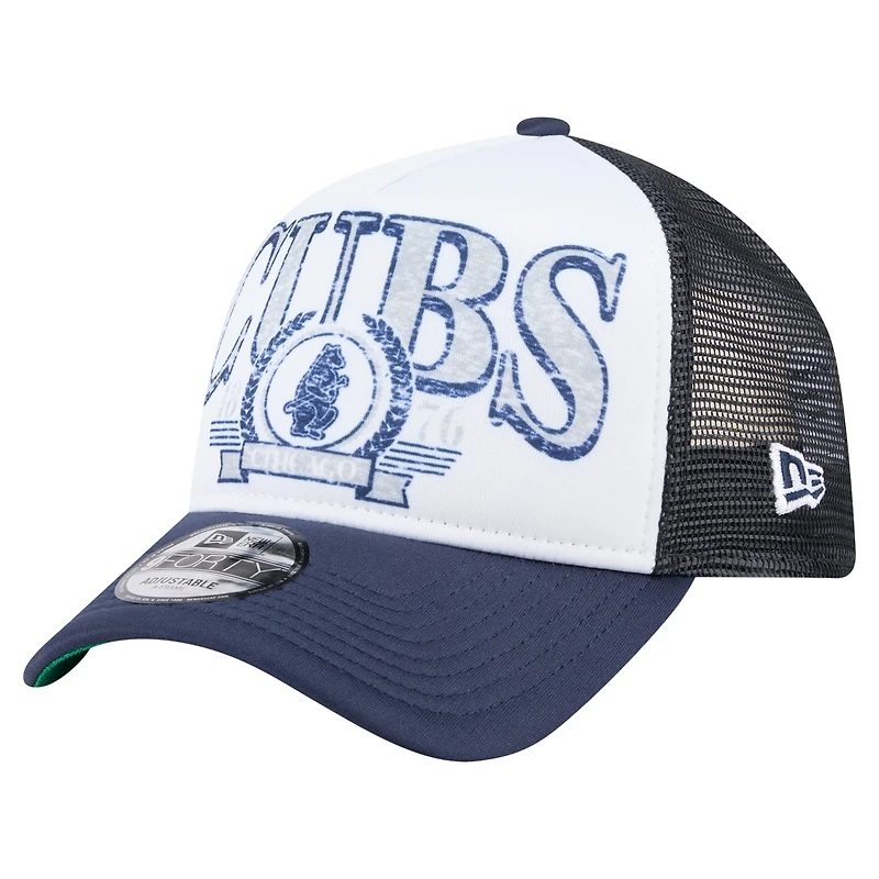 Men's New Era White/Navy Chicago Cubs Distressed 9FORTY A-Frame Adjustable Trucker Hat