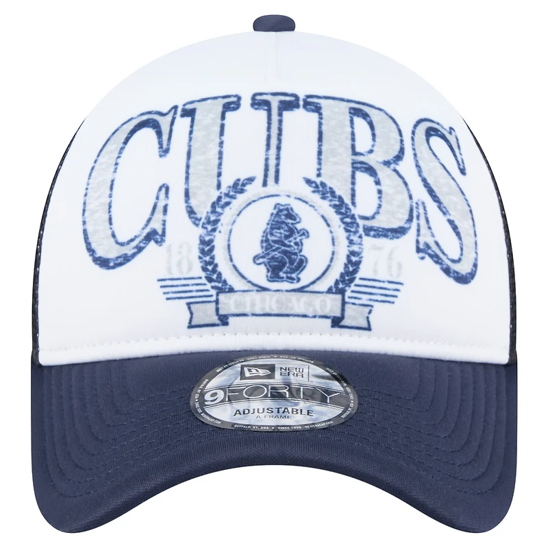 Men's New Era White/Navy Chicago Cubs Distressed 9FORTY A-Frame Adjustable Trucker Hat