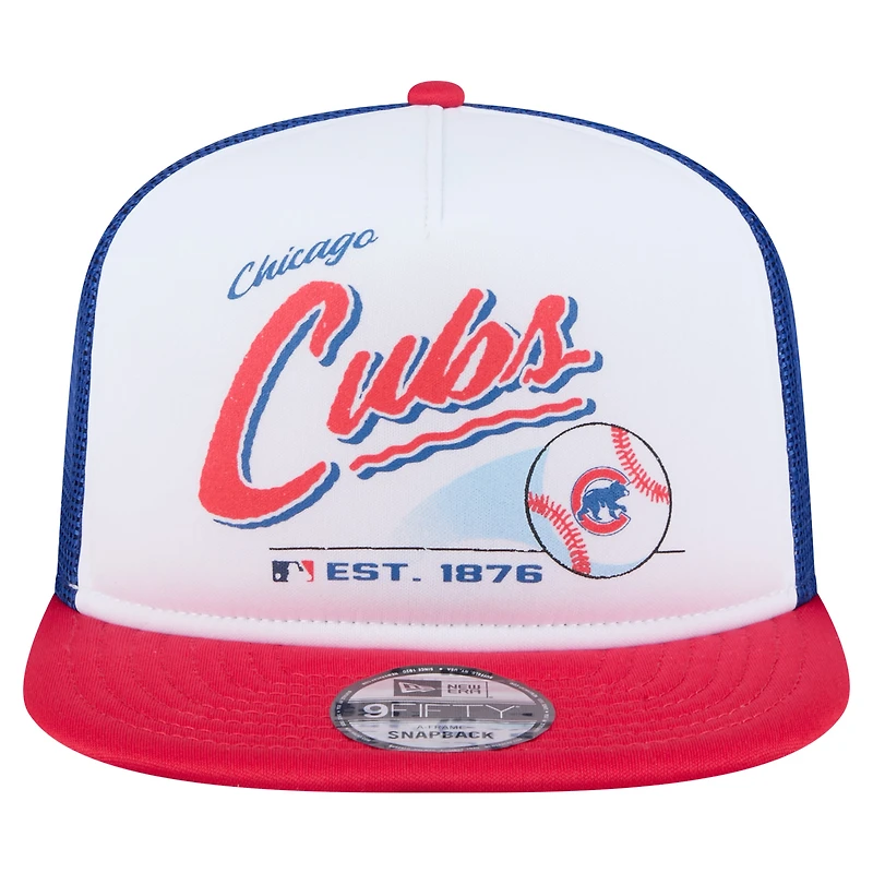 Men's New Era White/Red Chicago Cubs Retro Script Trucker 9FIFTY Snapback Hat