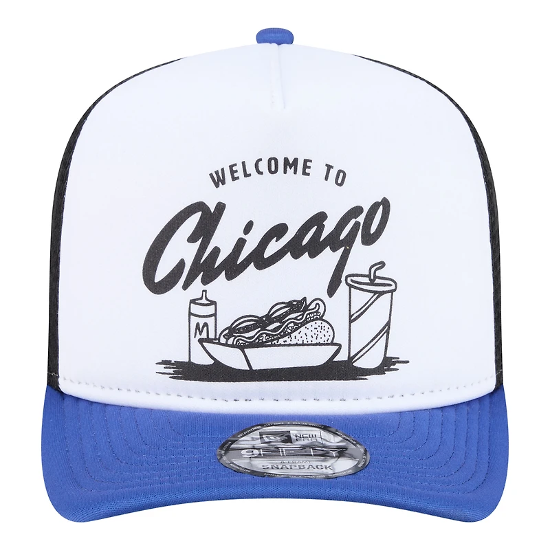 Men's New Era White/Royal Chicago Cubs Foodie A-Frame 9FIFTY Trucker Snapback Hat