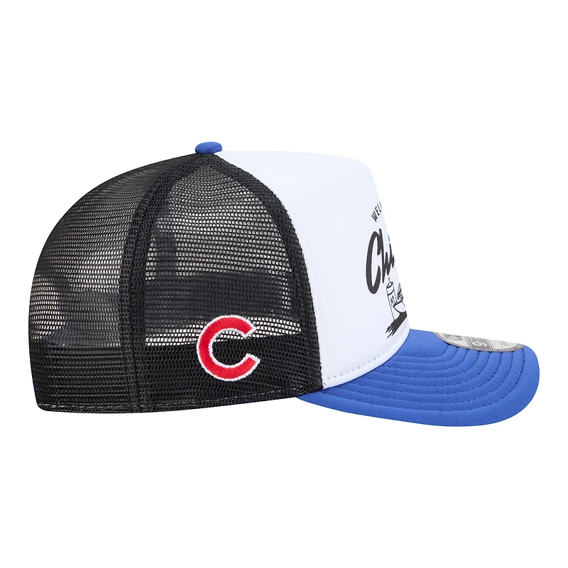 Casquette trucker New Era 9FIFTY pour homme, blanche et bleue, Chicago Cubs Foodie, modèle A-Frame.