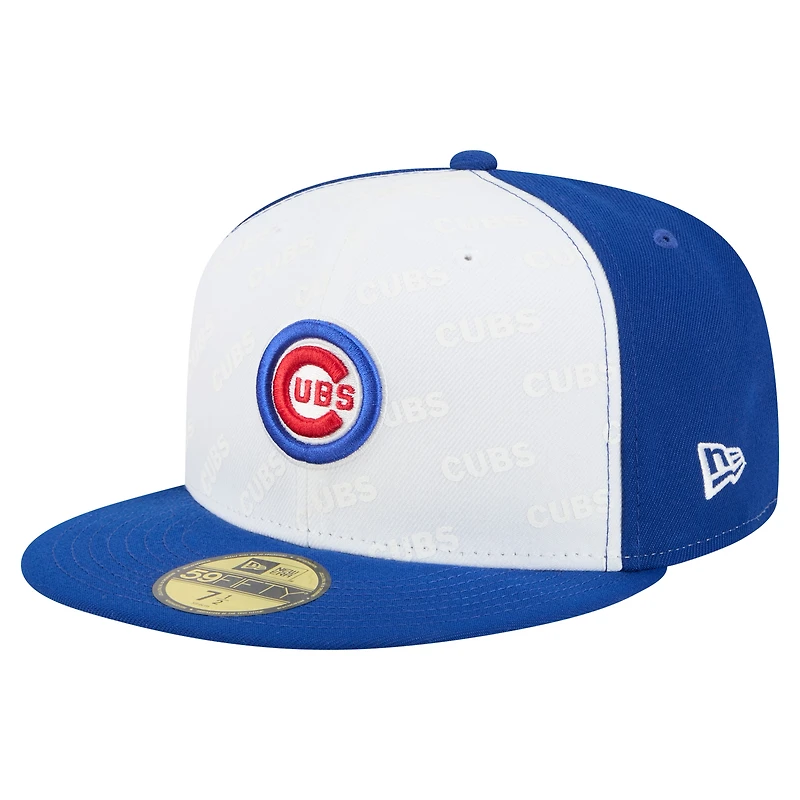 Casquette ajustée New Era 59FIFTY blanche/bleu roi des Chicago Cubs pour homme