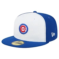 Casquette ajustée New Era 59FIFTY blanche/bleu roi des Chicago Cubs pour homme