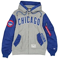 Veste à capuche zippée pour homme New Era x Alpha Industries, gris chiné/bleu royal, Chicago Cubs