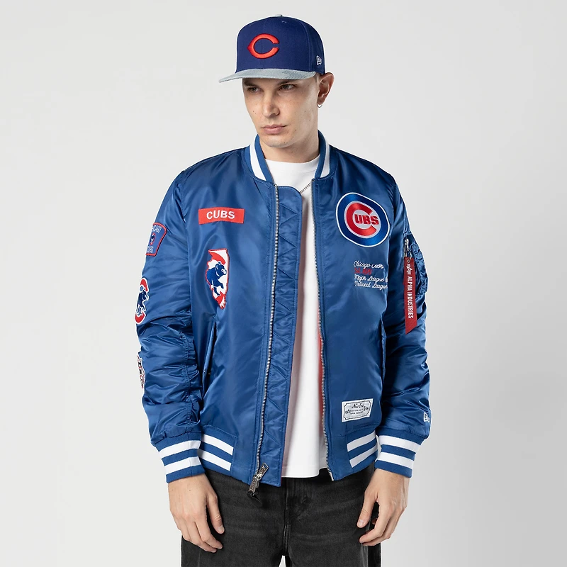 Blouson aviateur entièrement zippé Royal Chicago Cubs New Era x Alpha Industries pour homme