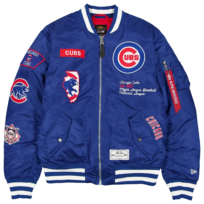 Blouson aviateur entièrement zippé Royal Chicago Cubs New Era x Alpha Industries pour homme