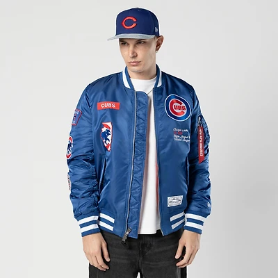 Blouson aviateur entièrement zippé Royal Chicago Cubs New Era x Alpha Industries pour homme