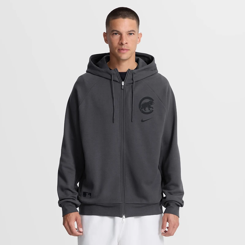 Sweat à capuche zippé Nike anthracite Chicago Cubs Authentic Collection Player Raglan Dri-FIT pour homme