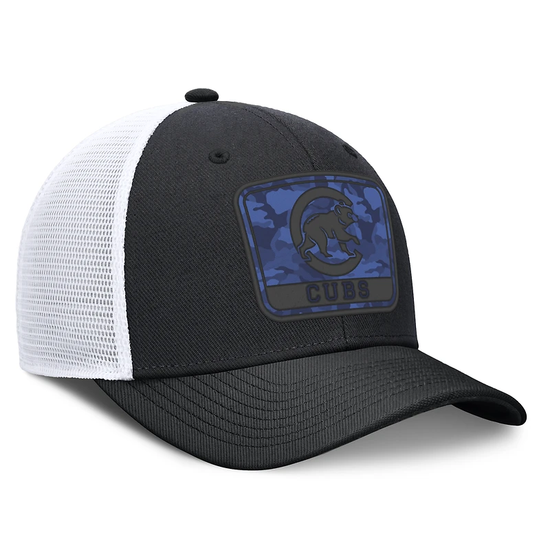 Men's Nike Black/White Chicago Cubs Camo Rise Trucker Dri-FIT Adjustable Hat