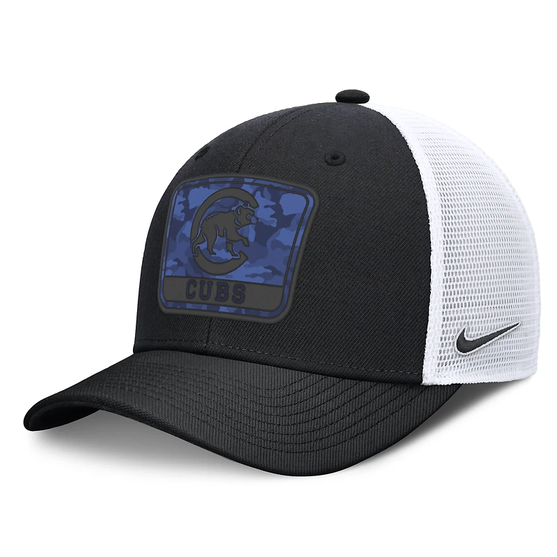 Men's Nike Black/White Chicago Cubs Camo Rise Trucker Dri-FIT Adjustable Hat