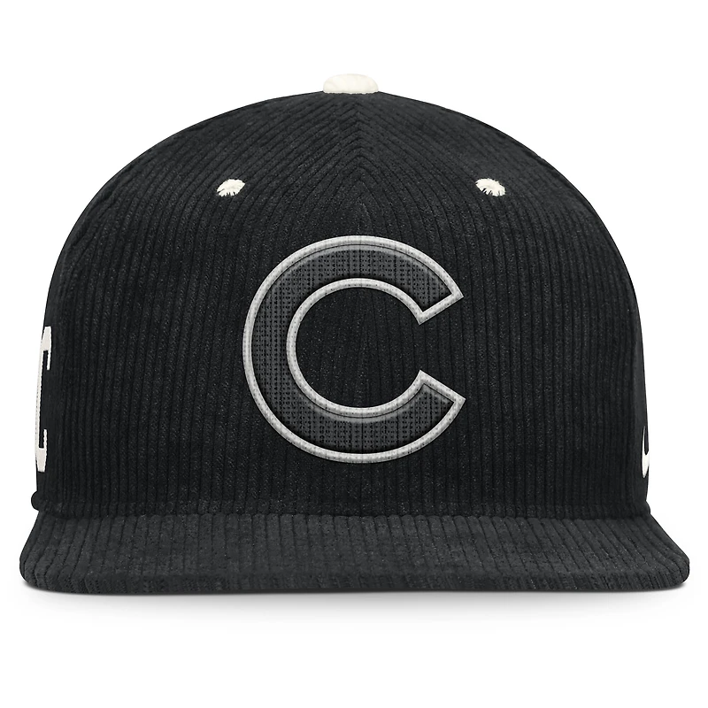 Casquette structurée à fermeture snapback Nike Chicago Cubs Pro en velours côtelé noir pour homme