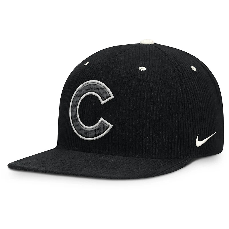 Men's Nike Black Chicago Cubs Pro Corduroy Structured Snapback Hat
