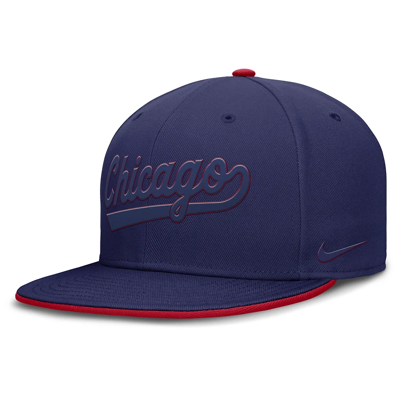 Casquette Nike Chicago Cubs bleue pour homme, logo Dri-FIT, visière ronde, coupe ajustée