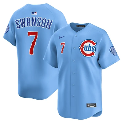 Maillot de joueur alternatif en édition limitée Nike Dansby Swanson Baby Blue Chicago Cubs pour homme