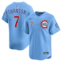 Maillot de joueur alternatif en édition limitée Nike Dansby Swanson Baby Blue Chicago Cubs pour homme